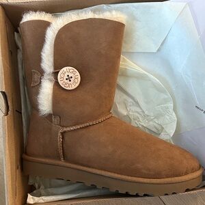 UGG Tan Sheepskin Boots with Button Detail